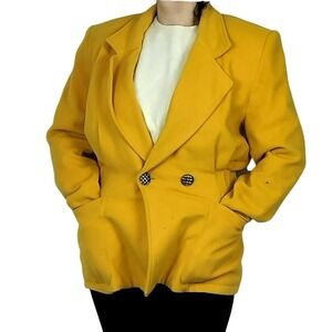 Fittes Longline Wool Blazer Made in Canada Mustard Yellow Size‎ M